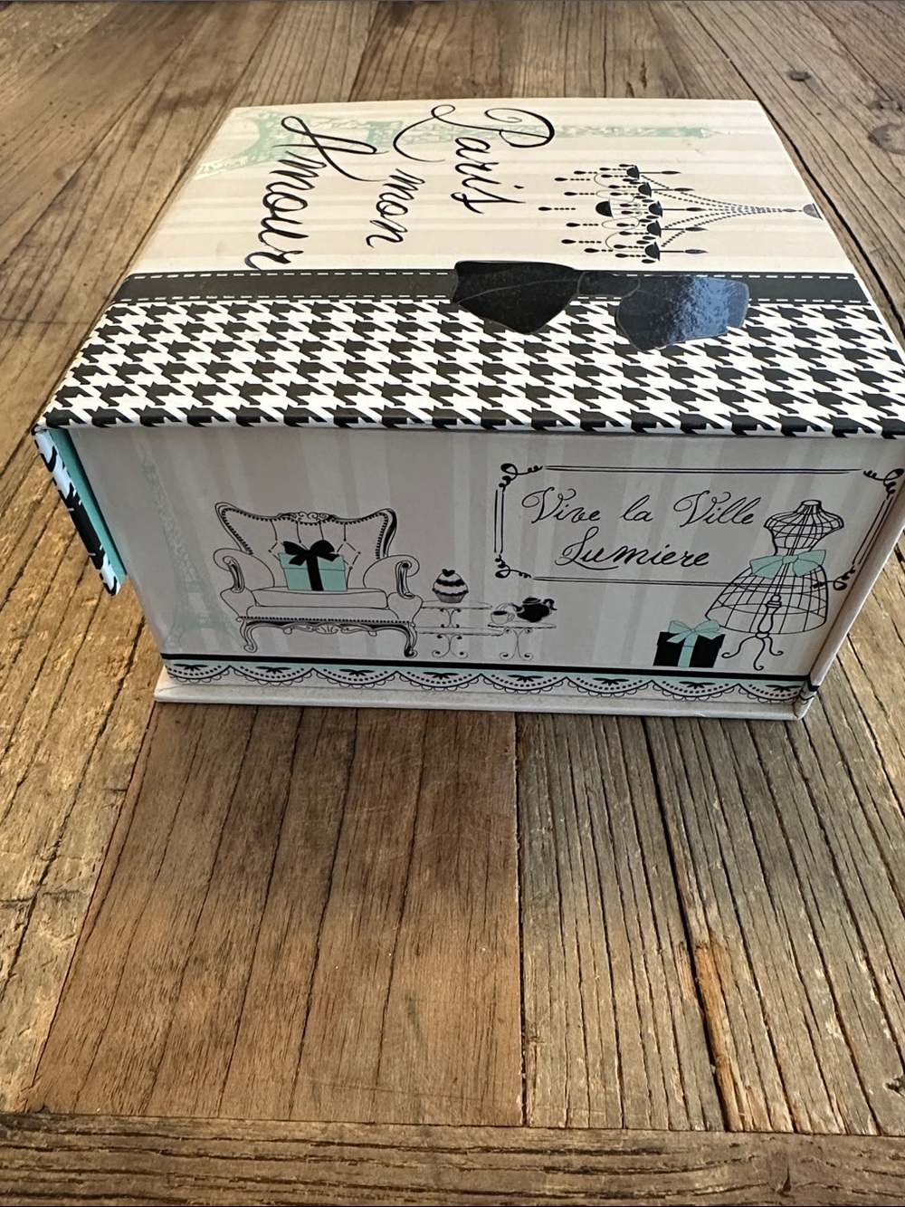 Paris Mon Amour Decorative Gift or storage Box - Black & White with Mint Accent - Picture 2 of 4